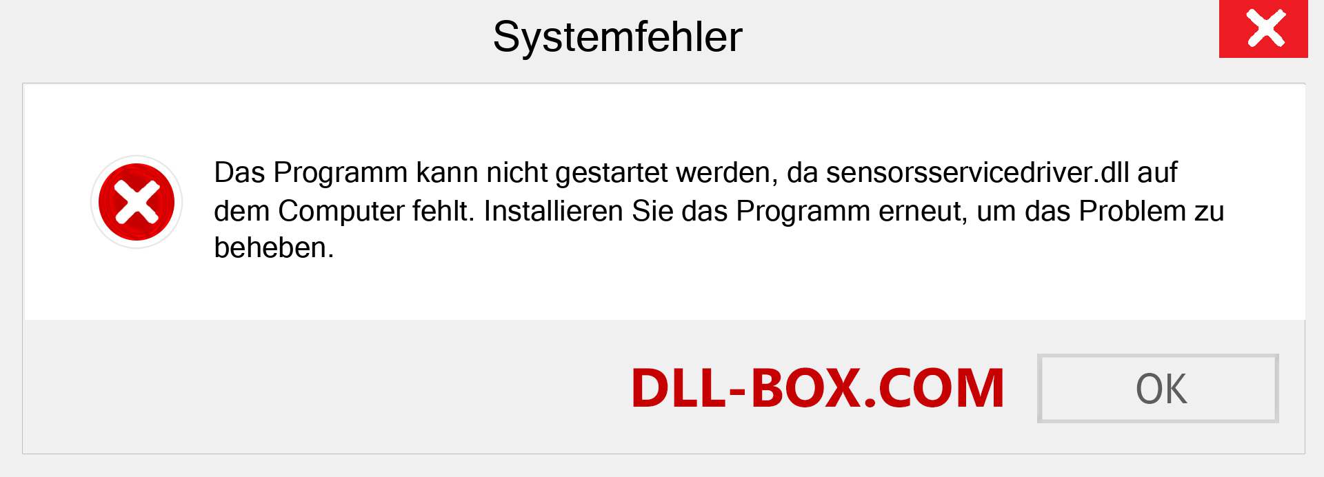 sensorsservicedriver.dll-Datei fehlt?. Download für Windows 7, 8, 10 - Fix sensorsservicedriver dll Missing Error unter Windows, Fotos, Bildern